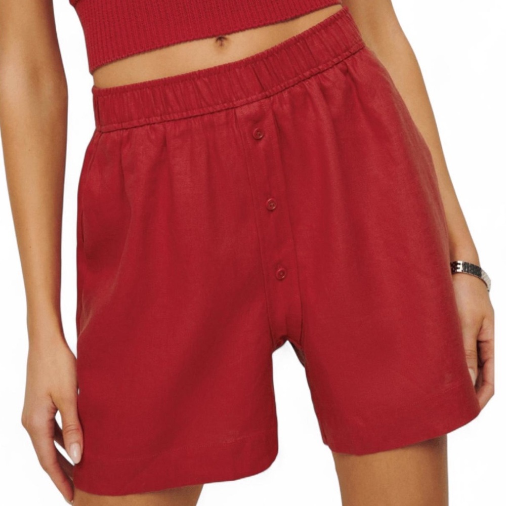 Reformation Red Linen Shorts
